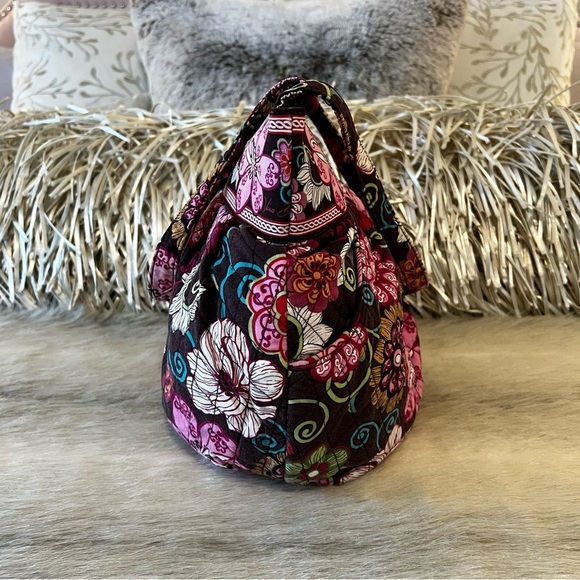 VERA BRADLEY Mod Pink 2007 Morgan Shoulder Bag 2 Handle Brown Pink Floral 70s - Picture 6 of 13